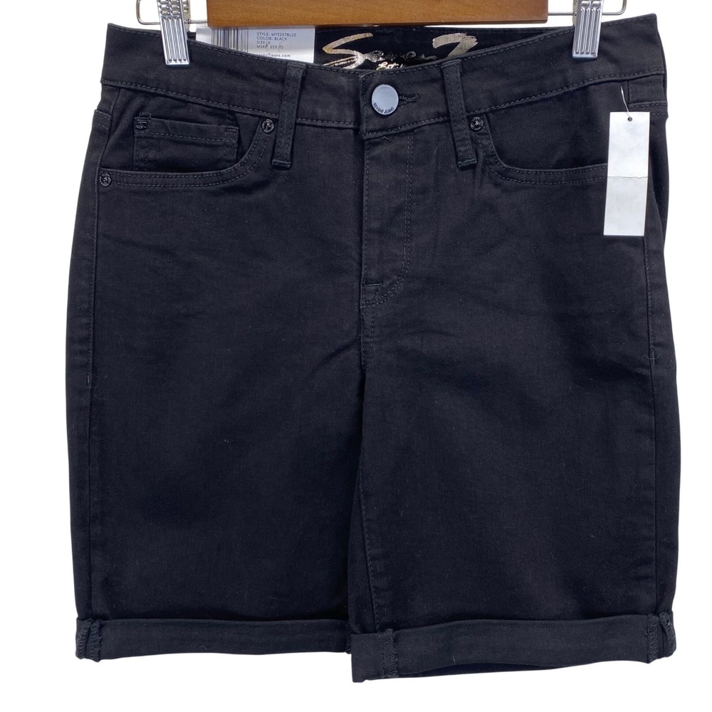 NWT Seven7 Sunset Bermuda Black Denim Shorts Rolled Cuff Womens Size 6